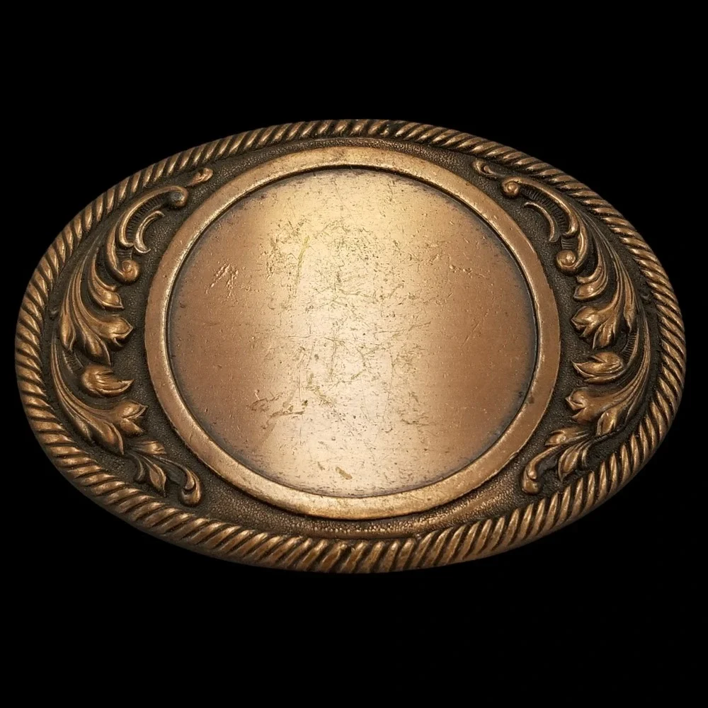 Oval Western Rope Scroll Center Blank Belt Buckle Vintage Metal‎ Copper Color